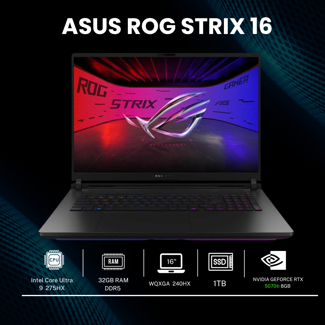 10 Asus Gaming 2025 Rog Strix G16 Ultra 9 275 1tb/32 Rtx 5070ti - Image 1