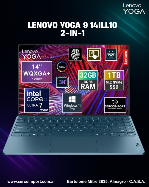 Lenovo Yoga 9i Aura Edition 14ill10 2-in-1 Ultra 7 258v 1tb/32gb Táctil Azul