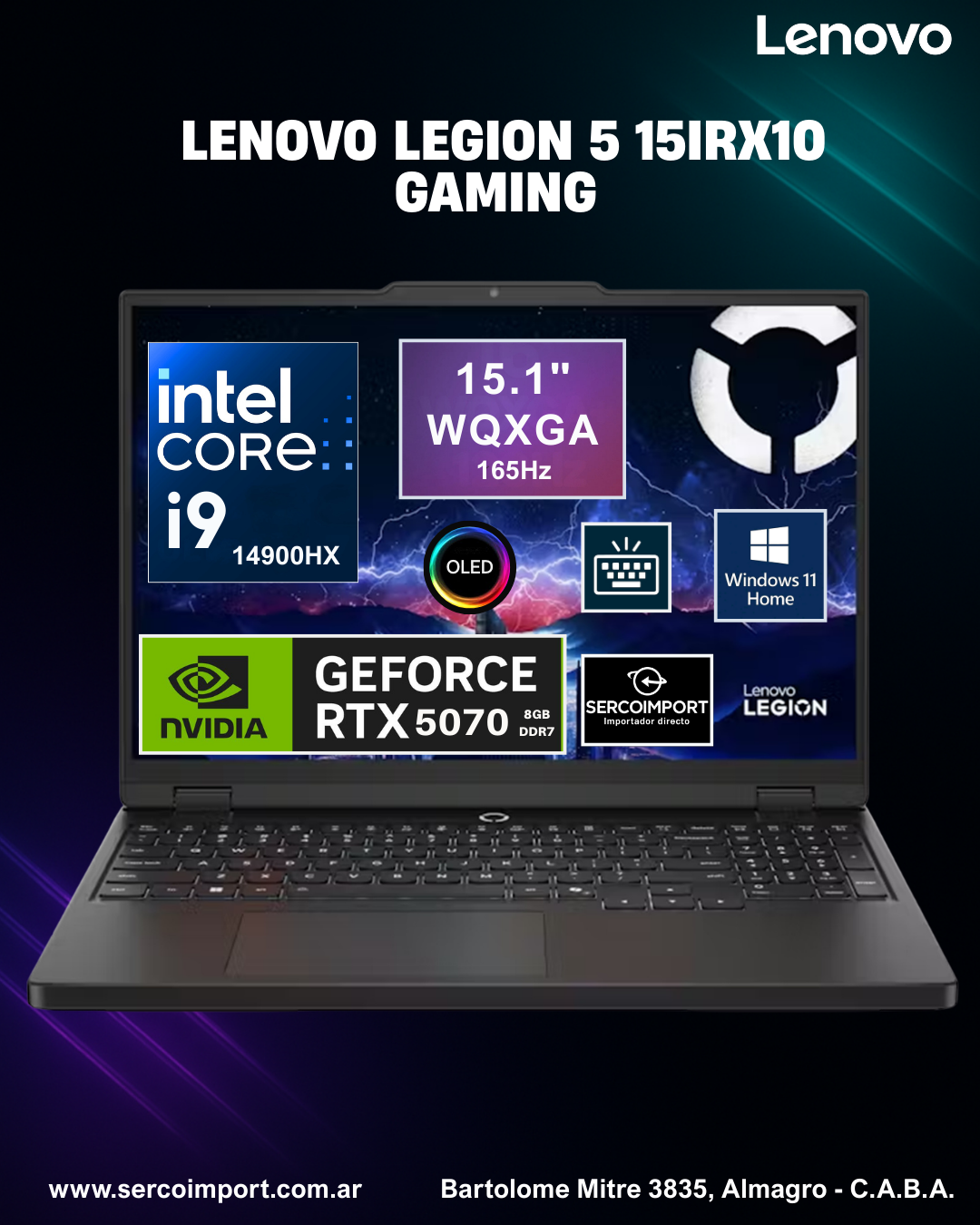 LWGION Lenovo Legion 5 15IRX10 15 WUXGA Oled i9 14900HX 1Tb 24Gb RTX 5070 - Image 1