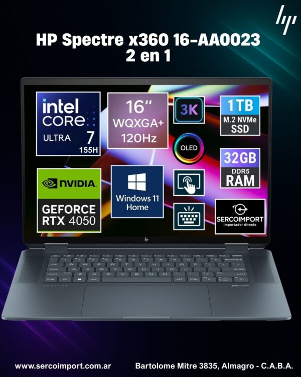 Notebook Hp Spectre 16 16-AA0023 X360 Oled Ultra7 155u 1TB 32GB Rtx 4050